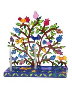Lazer Cutout Menorah - Birds on Pomegranate Tree