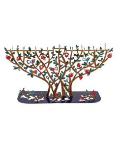 Hanukkah Menorah T-lights - Laser Cut - Pomegranate Tree - Yair Emanuel Collection