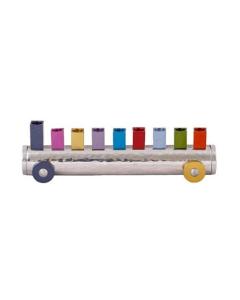 Hammered & Anodized Small Train Menorah - Multicolor - Yair Emanuel Collection