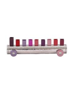 Hammered & Anodized Small Train Menorah - Maroon - Yair Emanuel Collection