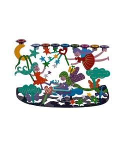 Hand Painted Laser Cut Menorah-- Fairies - Yair Emanuel Collection