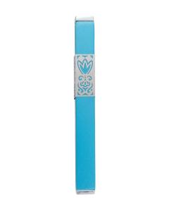 Emanuel Metal Mezuzah Case w/ Metal cutout - Turquoise 12cm