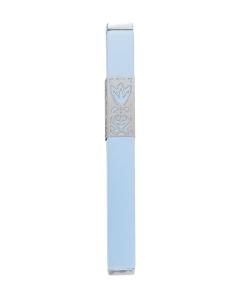 Emanuel Metal Mezuzah Case w/ Metal cutout - Light Blue 12cm