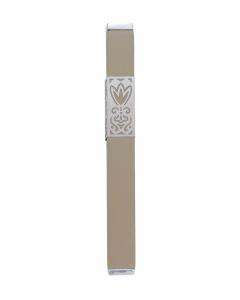 Emanuel Metal Mezuzah Case w/ Metal cutout - Tan 12cm
