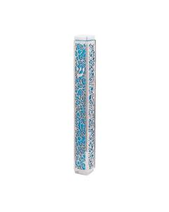 Emanuel Anodized Mezuzah Case w/ Metal Cutout  - Pomegranate Turquoise