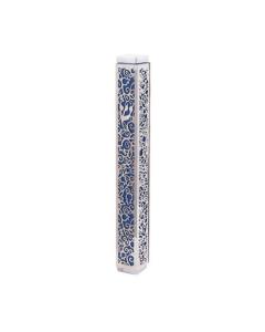 Emanuel Anodized Mezuzah Case w/ Metal Cutout  - Pomegranate Blue