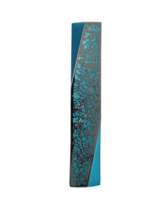 Emanuel Geometric Mezuzah Case - Pomegranate - Hammered & Turquoise