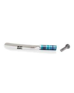 Emanuel Challah Knife Anodized Rings w/ Saltshaker - Blue