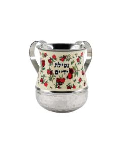 Emanuel Metal Washing Cup--Pomegranate-White Design