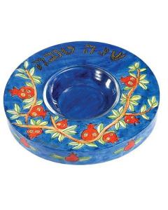 Emanuel Wood Painted Honey Plate - Pomegranates