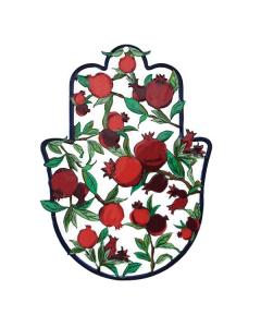 Small Emanuel Enamel Lacquer Hamsa with Red Pomegranates