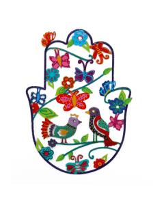 Small Emanuel Enamel Lacquer Hamsa with Multicolor Birds