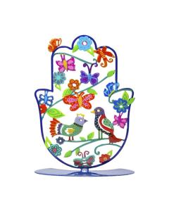 Emanuel Laser-Cut Standing Hamsa - Multicolor Birds