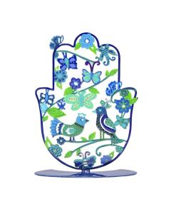 Emanuel Laser-Cut Standing Hamsa - Blue Birds