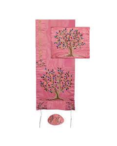 Machine Embroidered  Tallit Tree of Life  - Pink