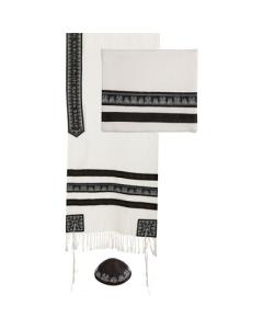Embroidered Stripes Tallit - White/Black