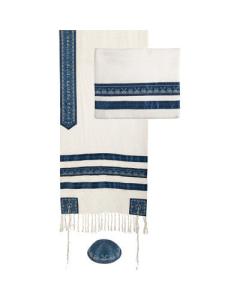 Embroidered Strip Tallit Tallit Set BLUE