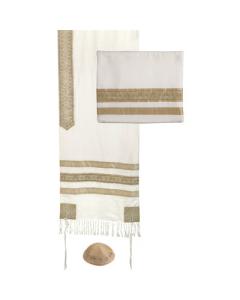 Embroidered Stripes Tallit - White/Gold