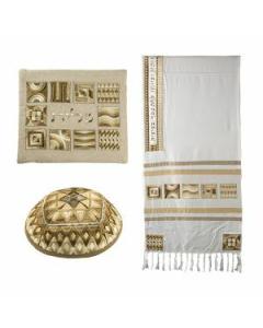 Emanuel Tallit- Full Embroidered Geometric--Gold