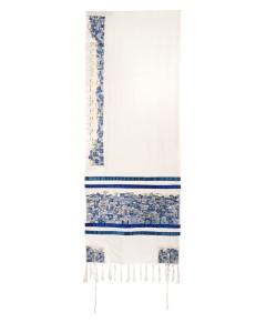 Emanuel Tallit Embroidered Jerusalem-- Blue
