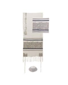 Emanuel Tallit Embroidered Jerusalem -- Silver