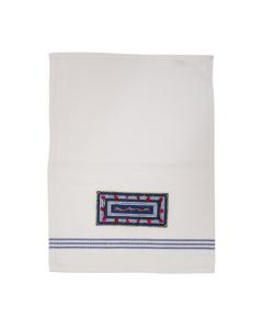 Embroidered Hand Towel w/ Blue Lines  - Yair Emanuel Collection (Pomegranates)