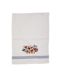 Embroidered Hand Towel w/ Blue Lines  - Yair Emanuel Collection (Pomegranates Tree with Birds)