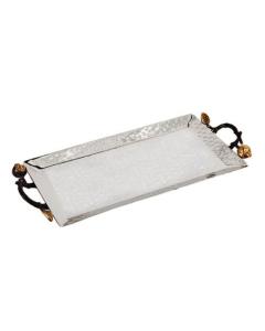 Emanuel Stainless Steel Hammered Tray with Pomegranate  Handles - 8" x 13"