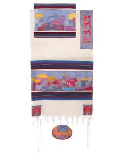 Cotton and Silk Tallit  - Jerusalem Dove (Multicolor) - Yair Emanuel Collection