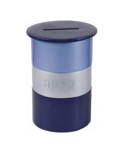 Anodized Aluminum Tzedakah Box Round Blue/Silver