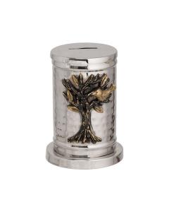 Emanuel Hammered Tzedaka Box w/ Tree of Life Branch