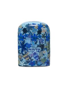 Emanuel Metal Painted Tzedakah Box - Flowers Blue