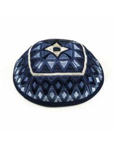 Emanuel Embroidered Kippah Geometric-- Blue