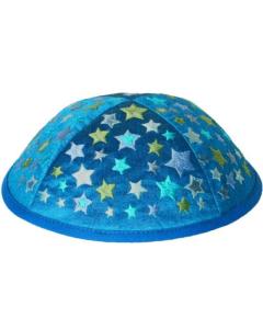 Emanuel Embroidered Kids Kippah - Blue w/ Stars