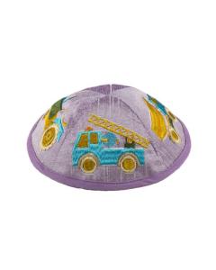 Emanuel Embroidered Kids Kippah - Trucks Lilac