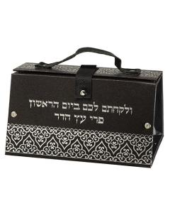 Ornate Brown Vinyl Esrog Box Silver Print