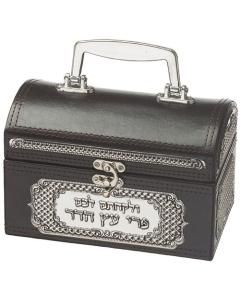 Faux Leather Esrog Box with Handle and Plaque (Brown)