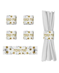 Golden Branch Rosh Hashanah Napkin Rings - Pack of 4