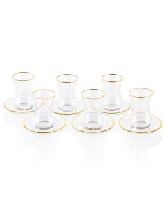 Glass Cups & Saucer - Gold Rim - Set of 6