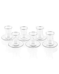 Glass Cups & Saucer - Silver Rim - Set of 6
