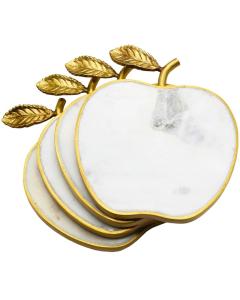 White Marble Apple Coaster Set