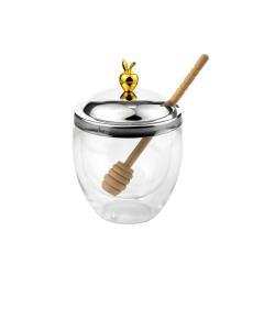 Apple Double Walled Honey Jar with Honey Dipper