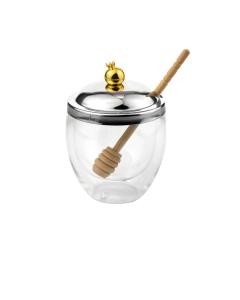 Pomegranate Double Walled Honey Jar with Honey Dipper
