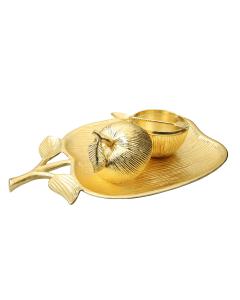 Large Gold Apple Shaped Dish with Removable Honey Jar
