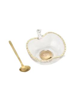Apple Shaped Glass Honey Dish with Spoon