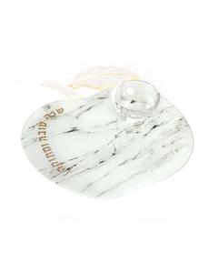 Honey Dish on Apple-Shaped Marbled White Tray