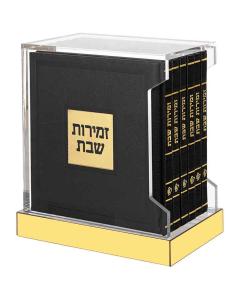 Lucite Zemiros Stand with  Six Hardcover Zemiros Shabbos - Ashkenaz/Sefard (Black)