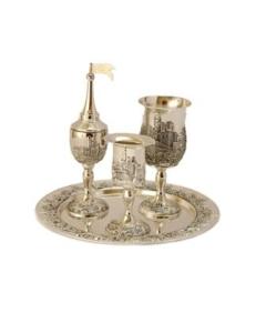 Silverplate 4pc. Havdalla Set with Tray-Jerusalem Design