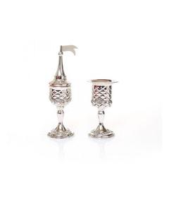 Silverplate 2pc Havdalla Set Lines Design