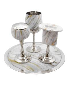 Aluminum Havdalah Set White & Gold